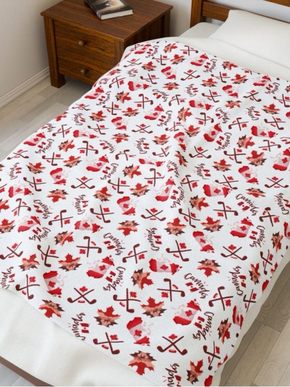 Canadian Maple Leaf Red and White Bedding Throw Blanket